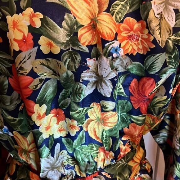 Michelle Louise Silky Floral Bathrobe Belted Vibrant Fall Colors - Picture 7 of 8